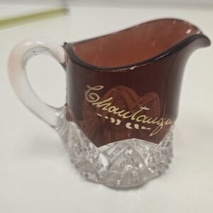 Antique Ruby Flash Glass Souvenir Creamer | Early 20th Century Pressed Glass